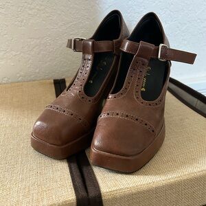 Brown Mary Jane Platform Heels - Women Shoes